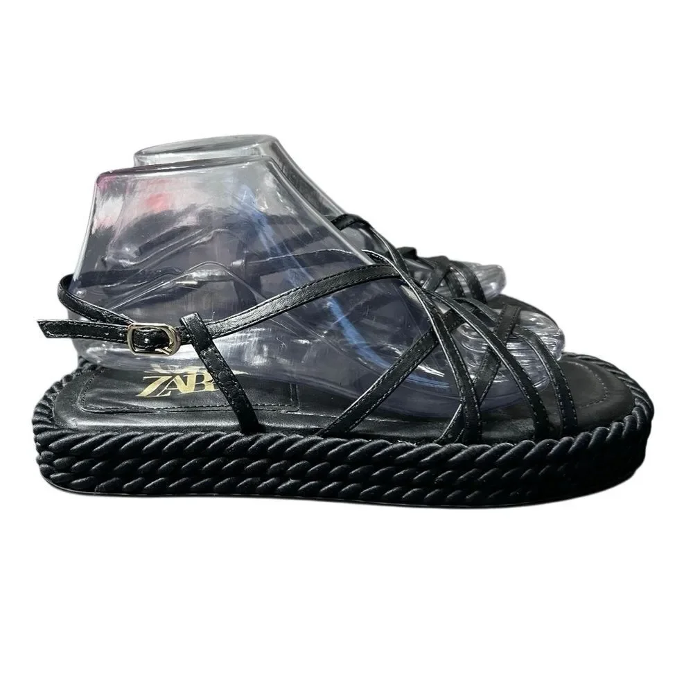 Zara black leather rope platform sandals Size 40 - Picture 3 of 13